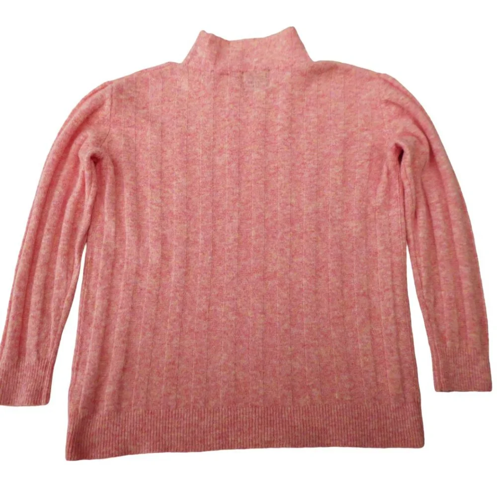 Elie Tahari Mock Neck Pullover Sweater Knit Heather Salmon Long Sleeves Ribbed S